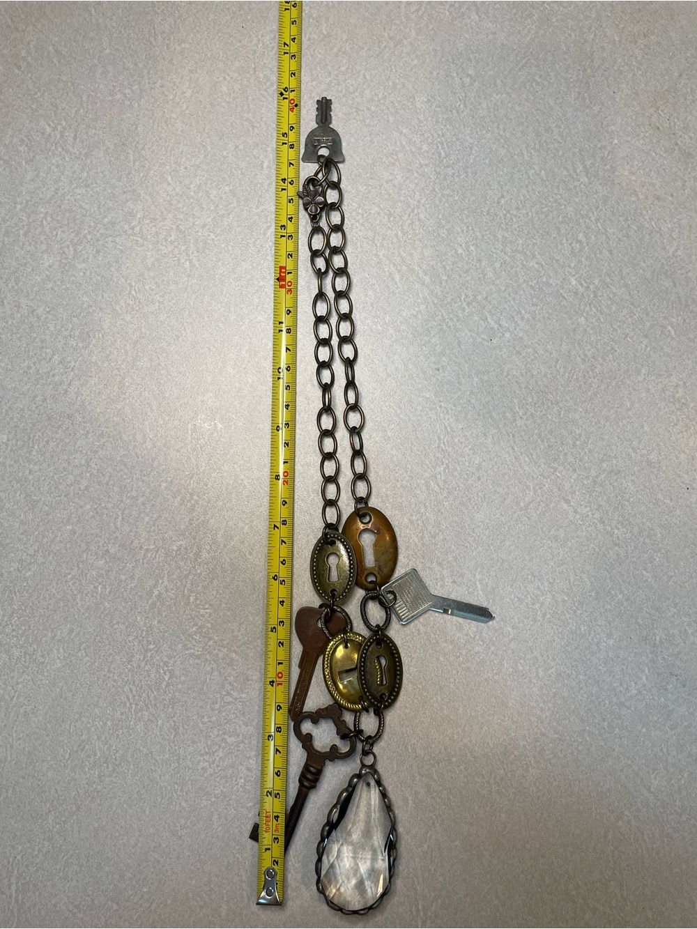 Key Charm Pendant Necklace with Mixed Metal Accents